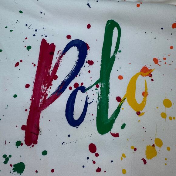 POLO Ralph Lauren Logo Paint Splatter Hoodie Sweatshirt White Men's Size 3XLT - Picture 2 of 7